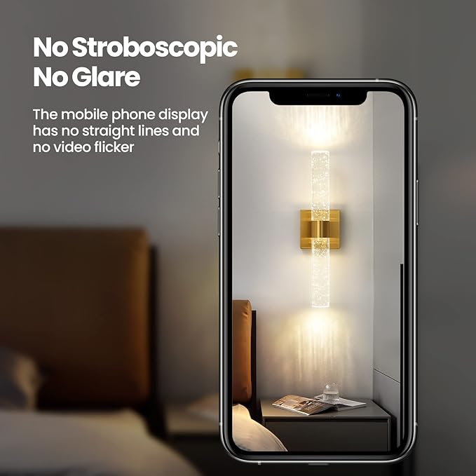 Gold Wall Sconces Set of Two - Modern Crystal Sconces Wall Lighting 12W 4000K LED Wall Sconce Dimmable Indoor Wall Light Fixtures for Bathroom Bedroom Living Room Hallway, 18 Inch