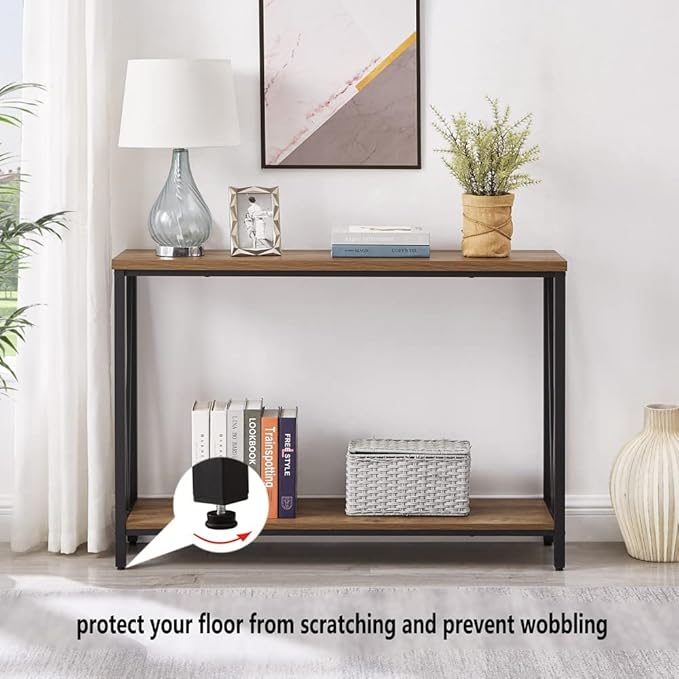 FOLUBAN Rustic Sofa Console Table, 2-Tier Industrial Entryway Hallway Table for Living Room, Oak