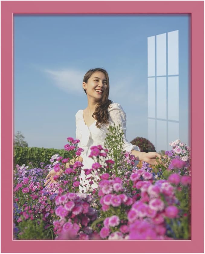 Renditions Gallery 11x14 inch Picture Frame High-end Modern Style, Made of Solid Wood and High Definition Glass Ready for Wall and Tabletop Photo Display, Hot Pink Frame