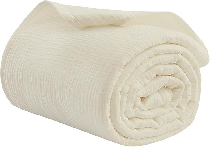 100% Cotton Muslin King Blanket (108" x 90") – A Luxuriously Soft, 4-Layer Lightweight and Breathable Gauze Blanket, Perfect for Year-Round use on beds, couches (Ivory, King)