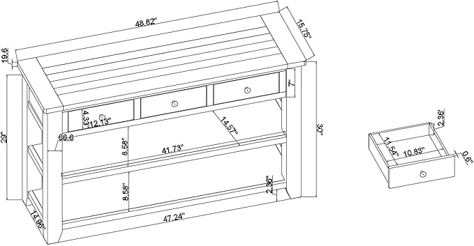 Knocbel Farmhouse Entryway Long Console Table with 3 Storage Drawers and Bottom Open Shelves, Entry Hallway Foyer Sofa Table with Handles, Retro Blue and Brown (Green and Brown)