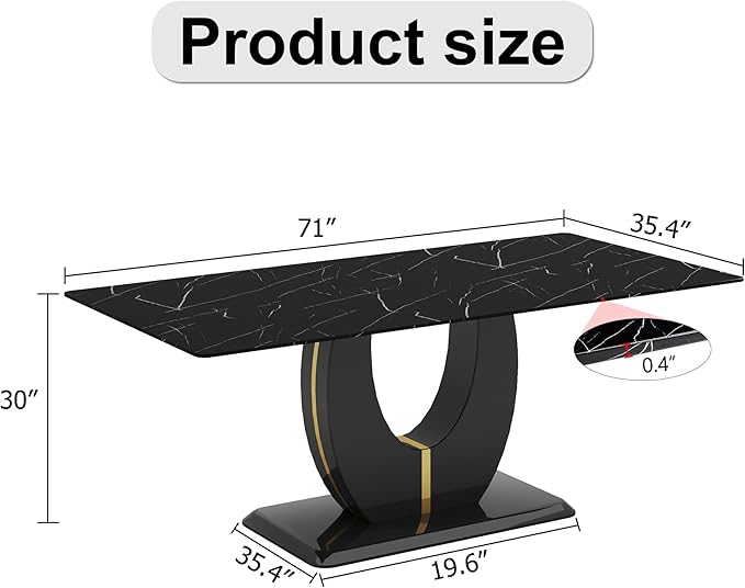 Dining Table Set for 8, Kitchen Table Chairs Set of 8, Modern Dining Room Set with 71 inch Marble Dinner Table PU Leather Upholstered Chairs for Dining Room Kitchen