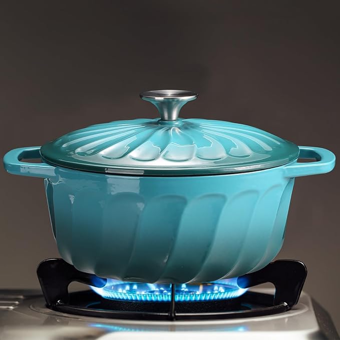 Enameled Cast Iron Dutch Oven with Lid, 6 QT Cast Iron Dutch Oven Pot, Dual Handles for Bread Baking, Cook, Bake, Oven Safe across All Cooktops (BlueGreen, 6 QT)