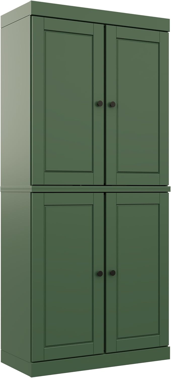 Palace Imports Solid Wood Bookcase - 6-Tier Bookshelf, 71.5” H - Green, Wooden Cabinet Doors & Adjustable Shelves, Tall Bookcase for Living Room, 100% Renewable Eco-Friendly Wood, Made in Brazil
