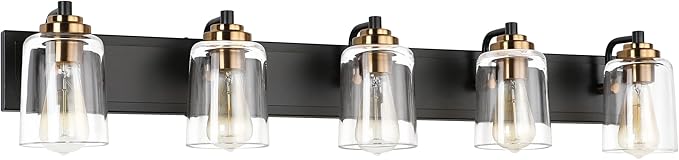 SOLFART 5 Lights Vintage Vanity Lighting Over Mirror Brass Bathroom Vanity Light Fixtures Thick Globes 8580 Lights