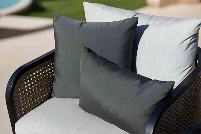 RSH DECOR: Sunbrella Square Throw Pillows Set of 4 | 24" x 24" | Water and Fade-Resistant Performance Fabric | Outdoor Pillow Covers with Down-Alternative Inserts | Canvas Heather Beige