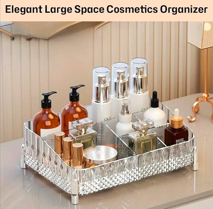 Luxury Makeup Organizer, Vanity Countertop Organizer, Elegant Makeup & Cosmetics Holder, Skincare Storage (Clear)