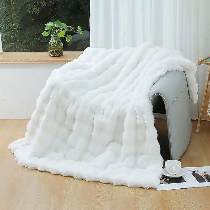 UKELER White Faux Fur Throw Blanket Large Super Soft Fluffy Bed Blankets Throws for Bedroom, Living Room, Couch, Sofa, Office, Camping Plush Furry Blanket 60''x80''