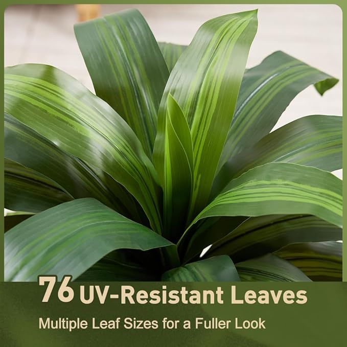 Artificial Dracaena Tree 6FT - Fake Tree with Black Taper Planter & Pebbles - UV Resistant Faux Yucca Tropical Plant - Artificial Trees for Home Office Living Room Decor Indoor Outdoor