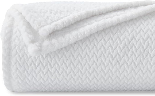 NEWCOSPLAY Super Soft Throw Blanket White Premium Silky Flannel Fleece Leaves Pattern Lightweight Bed Blanket All Season Use (White, Throw(50"x60"))