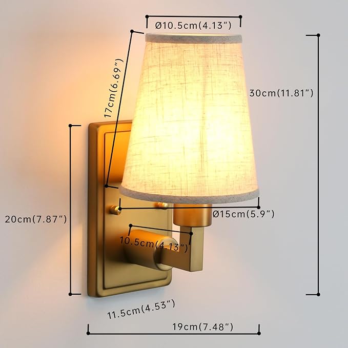 Wall Sconce 1-Light Fixture Antique Finish with Linen Fabric Shade, E26 Hardwired Indoor Wall Light for Vanity Bathroom Living Room Bedside Nightstand Light