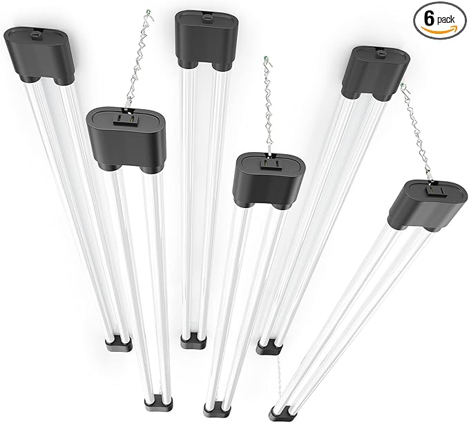 Ensenior 6 Pack Linkable Led Shop Light 4ft for Garage, 4400 High Lumens, 36W Equivalent 280W, 5000K Daylight, 48 Inch Utility Shop led Lights, Surface or Hanging Mount Fixtures, Black, ETL Certified