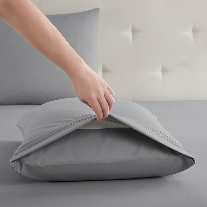 Clara Clark Bed Sheets, Premier 1800 Series Bed Sheet Set, Deep Pocket, Wrinkle, Fade, Stain Resistant, Luxury Soft Bedding Sheets & Pillowcases, Split King, Frost Grey