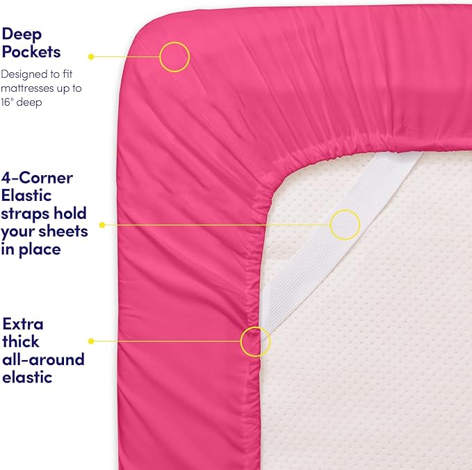 1500 Supreme Collection Twin Sheet Sets Fuschia - 3 Piece Bed Sheets and Pillowcase Set for Twin Mattress - Extra Soft, Elastic Corner Straps, Deep Pocket Sheets, Twin Fuschia