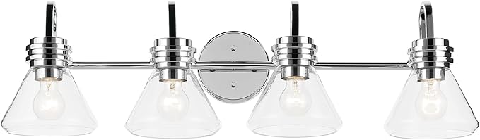 Kichler Farum 34" 4-Light Vanity Light with Clear Glass in Chrome for Single or Double Vanity, Over a Mirror, Powder Room, Bathroom, (34" W x 9.5" H), 55156CHCLR
