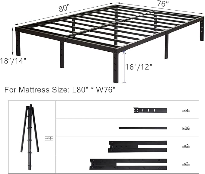 King Size Bed Frame, 3500lbs Heavy Duty Metal Frames with Steel Slats Support 14 Inch High Platform Bedframe with Storage, No Box Spring Needed, Sturdy and Durable Noise-Free, Black