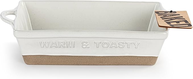 DEMDACO Gather 'Round Collection Back For More Warm & Toasty Classic White 9 x 5 Stoneware Serving Loaf Pan Baking Dish