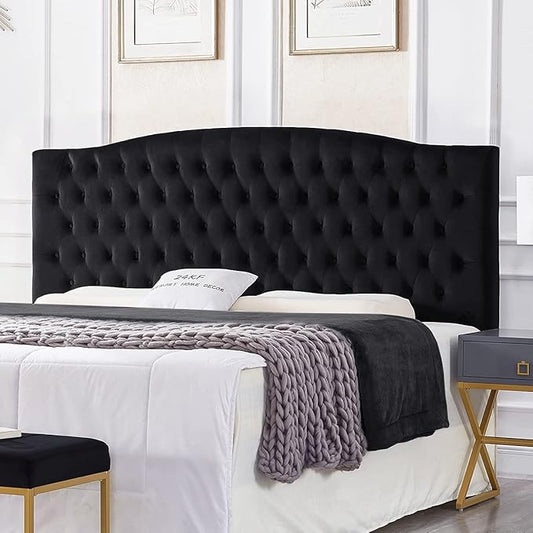 24KF Upholstered Tufted Button Velvet Headboard,Comfortable Fashional Headboard King/CA King Size,Black