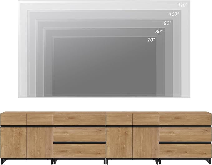 WAMPAT Modern TV Stand for TVs up to 120 Inches, 4-in-1 Media Console with Adjustable Shelves and 6 Drawers, TV Cabinet for Living Room or Bedroom, Oak