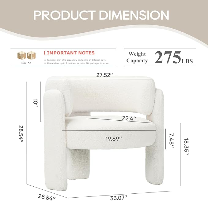 COLAMY Modern Accent Chairs Set of 2, Upholstered Barrel Chairs, Comfy Sherpa Side Arm Chairs with 3 Legs for Living Room, Bedroom, Reading, Cream