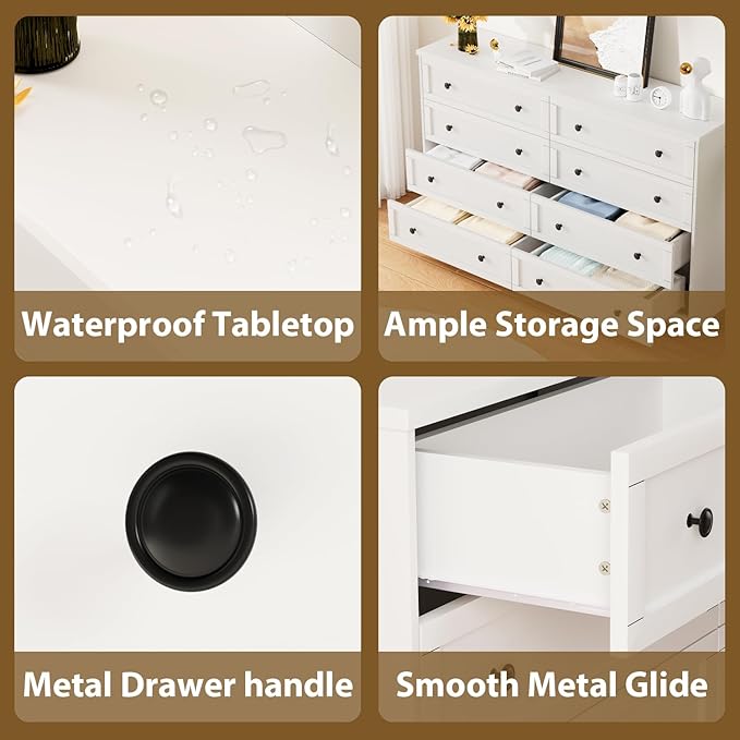 8 Drawer Large Dresser for Bedroom, 55.1" Wide White Dressers & Chests of Drawers with Large Capacity Storage,Dresser for Bedroom