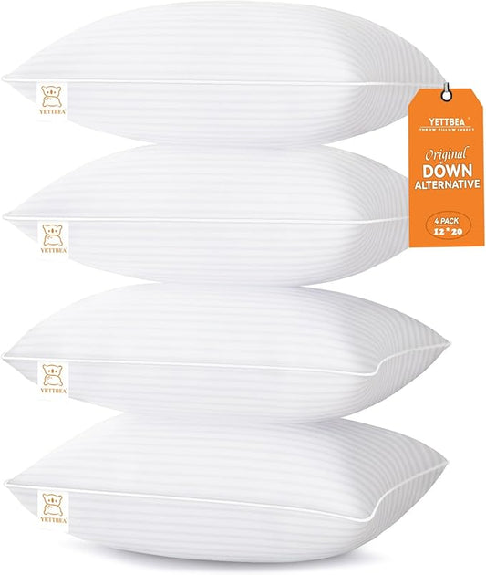 Pillow Insert Set of 4, Soft Virgin Microfiber Square Throw Pillow Inserts for Living Room, Couch Bed Pillows, Down Alternative Filled, 12x20 Inch(30x50cm White