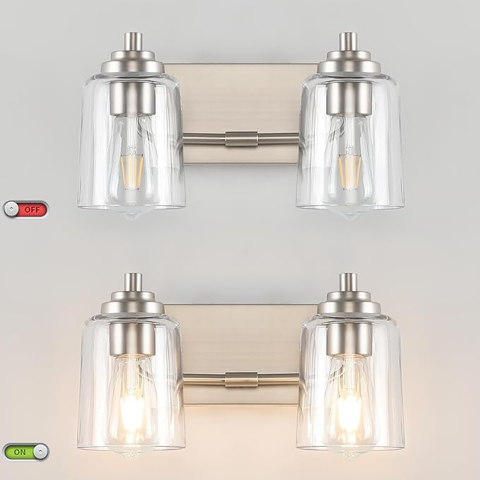 SOLFART Brushed Nickel Vanity Light 2 Light Bathroom Vanity Light Bathroom Lights Vanity Light Fixtures Wall Lights Over Mirror
