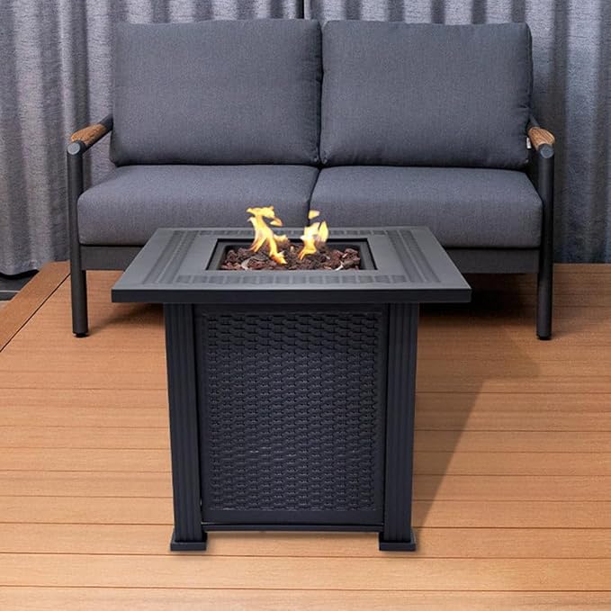Lausanne Propane Fire Pit Table 28” Outdoor Firepit 50,000 BTU Firepits for Outside with Lava Rocks and Removable Lid Metal Fire Pit Outdoor Fireplace Propane Fire Pits for Outside CSA Certified