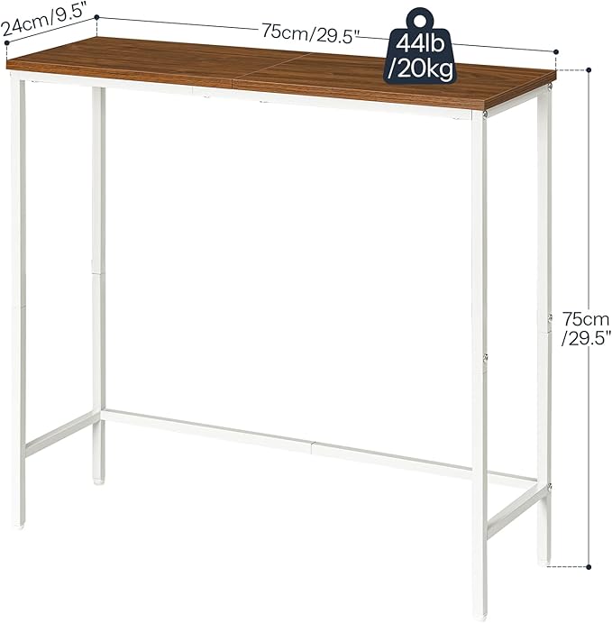 HOOBRO Narrow Console Table, 29.5" Small Entryway Table, Thin Sofa Table, Side Table, Display Table, for Hallway, Bedroom, Living Room, Foyer, White and Walnut WH75XG01