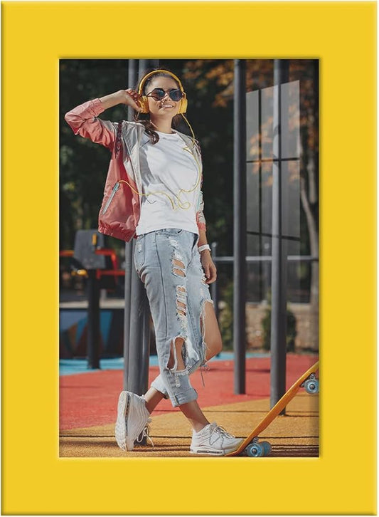 Renditions Gallery 4x6 inch Picture Frame High-end Modern Style, Made of Solid Wood and High Definition Glass Ready for Wall and Tabletop Photo Display, Yellow Frame