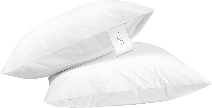 Digital Decor 100% Cotton Hotel Pillows, U.S. Made Hypoallergenic Pillows with Down Alternative Fiber Fill for Side & Back Sleepers, Set of 2, Three Comfort Levels, (Soft, Medium, Firm) Soft