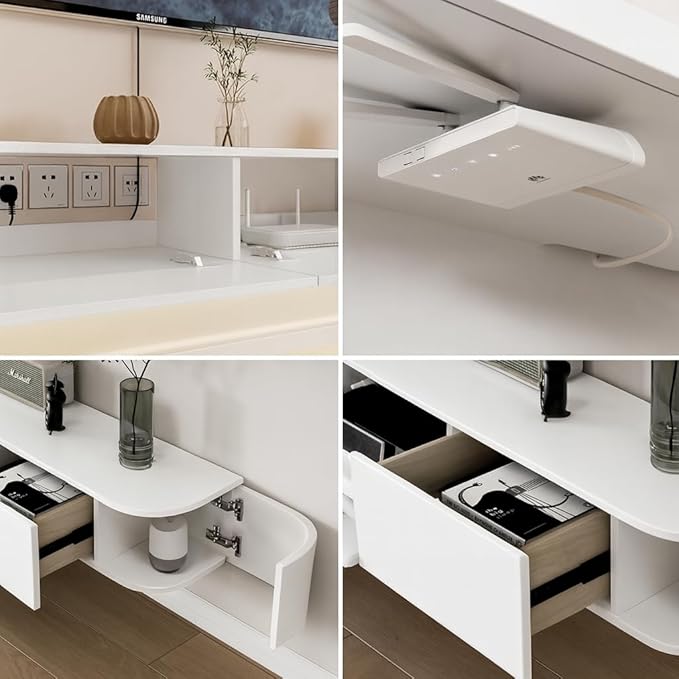 Floating TV Stand,Wall Mounted TV Shelf,Modern Entertainment Center Media Console with Storage for Bedroom,Living Room (White, 70.9IN)