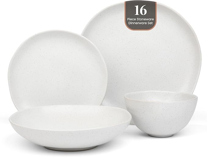 Trasa Home Eco-Friendly High Fired Artisan Stoneware Dinnerware 16 piece set, 4 place settings (Millstone)
