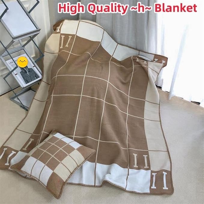h Blanket Soft Throw Blanket Faux Fleece Cashmere Plaid Warm Shawl Thick Knitted Plush Cozy Comfy for Women Throw Blanket for Sofa Couch Bed Queen King Size 55x66 in (Khaki)