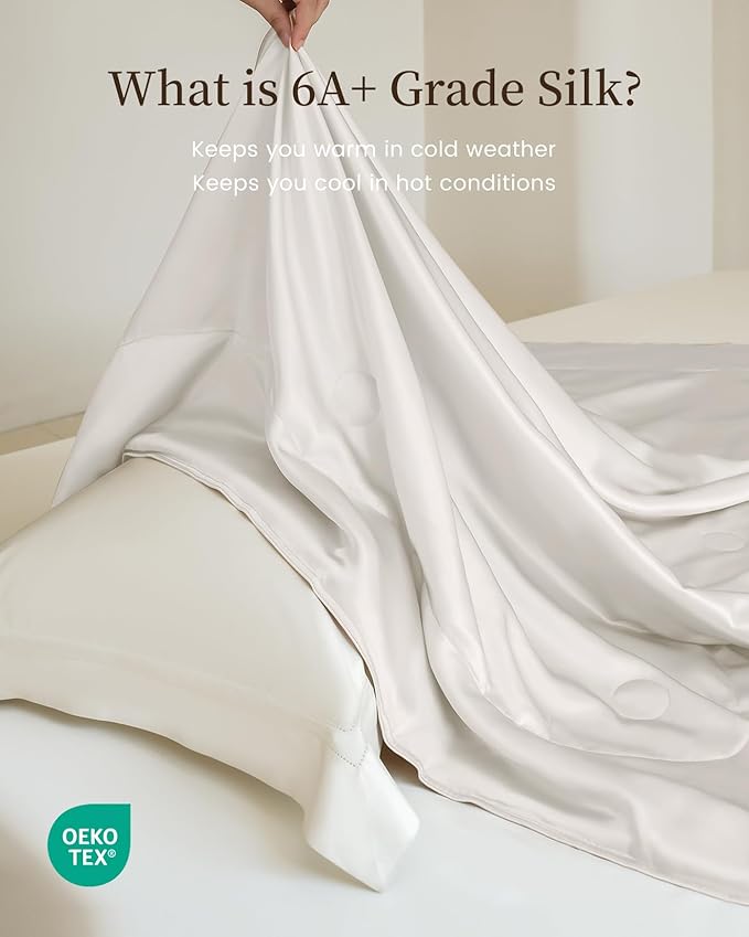 THXSILK Silk Blanket, 100% Mulberry Silk Cooling Throw, Soft and Lightweight Blanket for Bedroom, Sofa, Travel, All-Season (White, Queen)