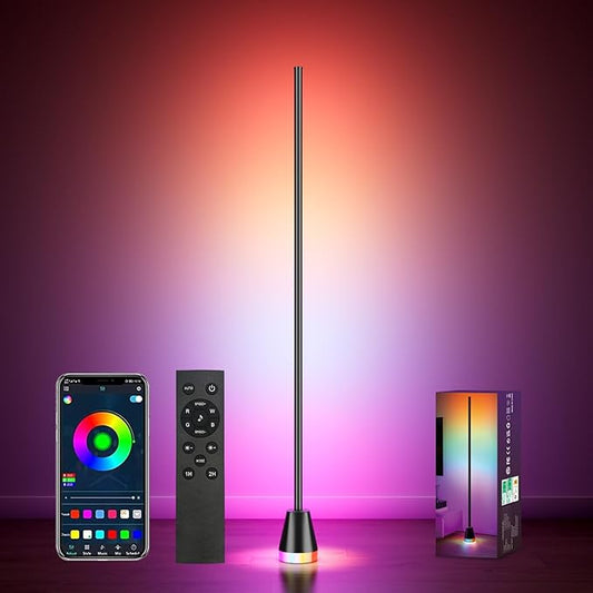 RGB Corner Floor Lamp, 60 Inch Bright Standing Lamps for Bedroom with APP and Remote Modern Floor Lamp Color Changing Ambience Light with Music Sync and 16 Million Colors