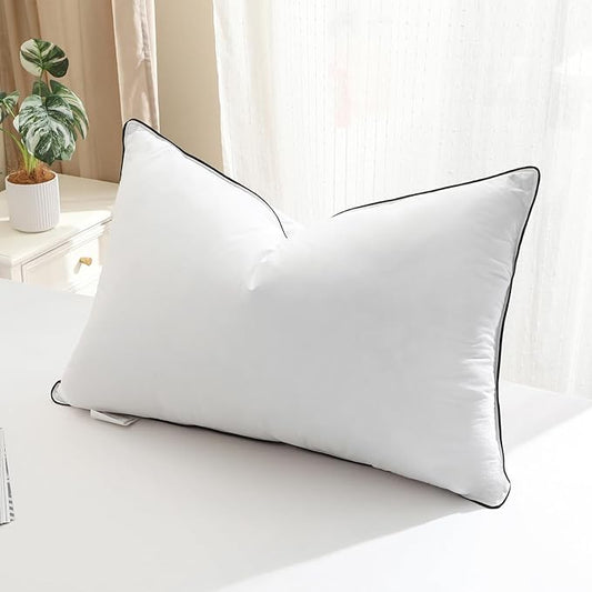 BPC Goose Feather Down Pillow King Size Set of 1, Luxury Hotel Bed Pillows, 100% Organic Cotton Cover, Soft Support Surround Fill Polyester, Medium Firm for Back, Stomach or Side Sleepers 20"x36"