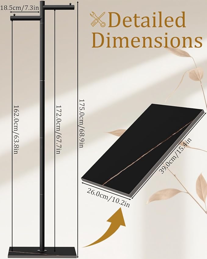 Garment Rack, Freestanding Metal Coat Racks, Z-shaped Coat Tree with Natural Rock Base, for Bedroom, Office, Hallway, Entryway, Living Room, 68.9in, Black