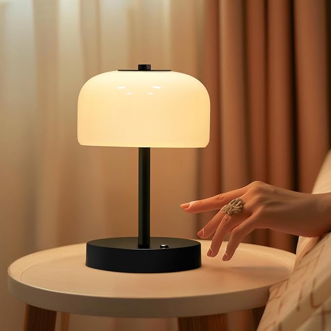 Oneach 9" Cordless Table Lamp, Portable Rechargeable Battery Powered Lamp, 3 Color Temperatures and 7 RGB Colors, Small Touch Mushroom Lamps for Bedroom Restaurant Cafe Bar Patio