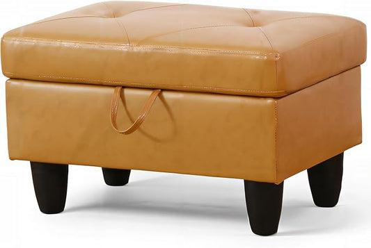 Ottoman Rectangular Storage Ottoman Bench, Faux Leather Footrest, Coffee Table, Stool Footstool with Hinged Lid for Living Room, Bedroom, Entryway, Orange, 28.5"x19"x17.5"