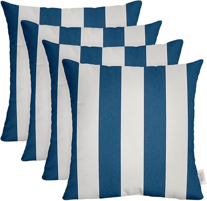 RSH DECOR: Sunbrella Square Throw Pillows Set of 4 | 17" x 17" | Water and Fade-Resistant Performance Fabric | Outdoor Pillow Covers with Down-Alternative Inserts | Cabana Regatta