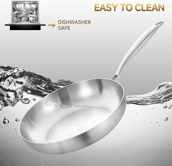 Inqibee 12 Inch Tri-Ply Stainless Steel Frying Pan,Skillet,Induction Cooking Pan,Dishwasher and Oven Safe,Detachable Handle.