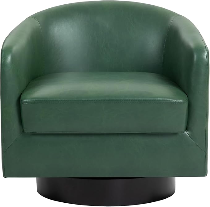 UIXE Faux Leather Swivel Accent Chairs, Modern Upholstered Barrel Club Chair for Living Room, Round Armchair Single Sofa Bedroom Side Reading Seat - Green, Set of 2