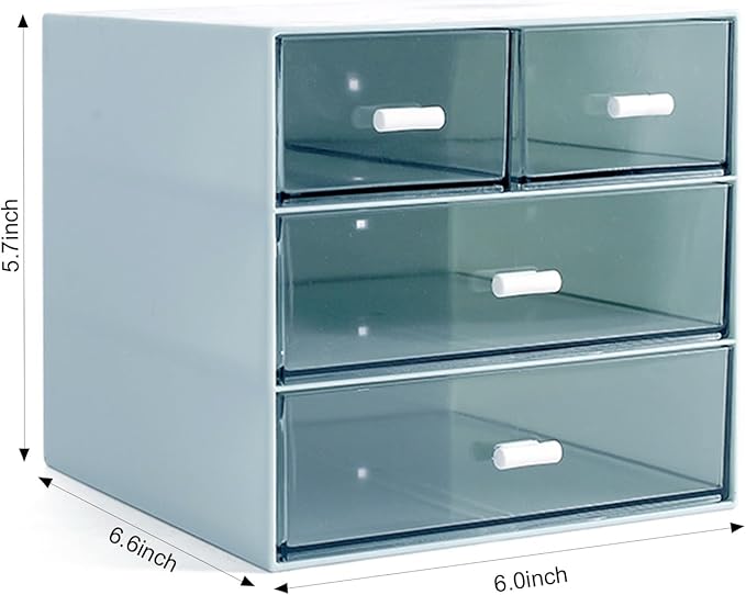 Makeup Organizer, Desk Organizer with 4 Drawers, Sundries Storage，Vanity Cosmetic Storage Box, Bathroom Counter or Dresser, Blue (QBH-4CT-2)