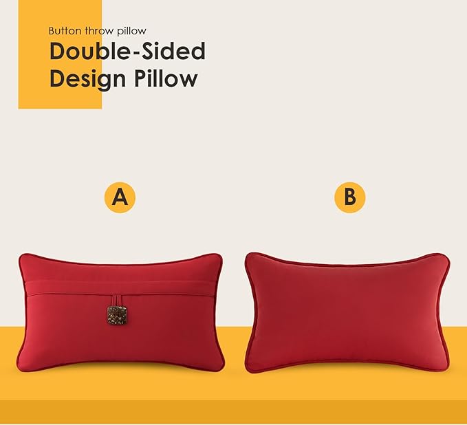 Outdoor Sunbrella Decorative Pillows with Coconut Button Pack of 4, 20" x 12" Outdoor Pillow Set for Couch Bed Throw Patio Sofa, Canvas Jockey Red