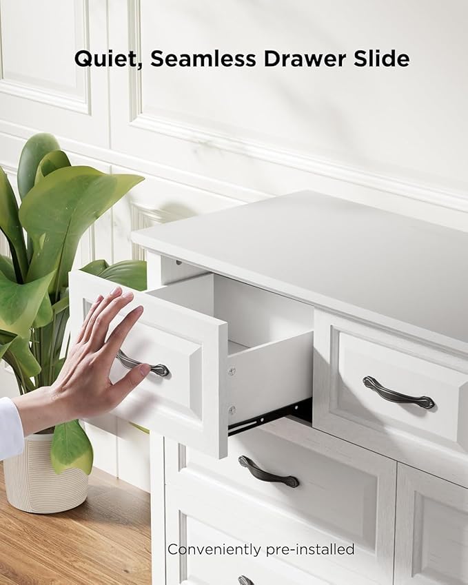 Pipishell White 7 Drawers Dresser for Bedroom, 47" Wide Wood Rustic Chest of Drawers with Bar Handles, Farmhouse Storage Dressers Organizer for Bedroom, Living Room, Hallway, White