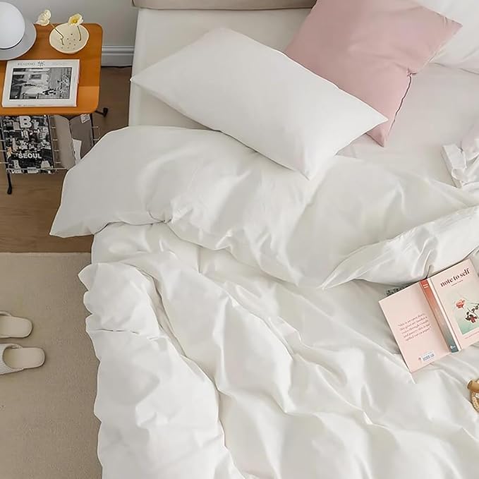 Cottonight White Comforter Set King Bedding Comforter Set Plain Solid Color Blanket Quilts Soft Breathable Pure White Bedding Set for Women Men Hotel Quality King Bed