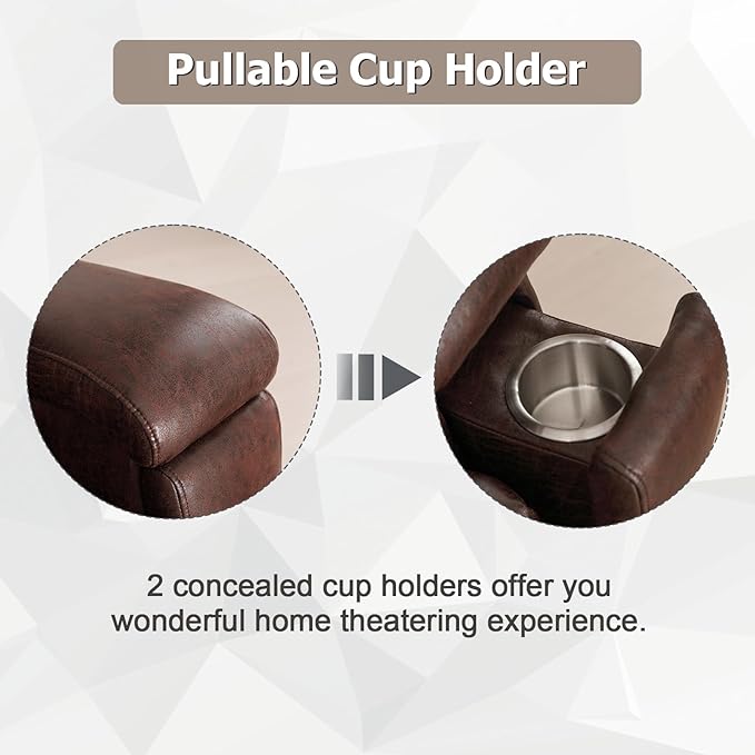 CANMOV Leather Recliner Chair Set of 2, Classic and Traditional Manual Recliner Chair with Overstuffed Arms and Back, Manual Single Sofa with Concealed Cup Holders,Red Brown