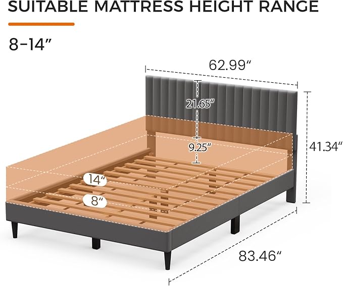 Casaottima Queen Bed Frame, Velvet Upholstered Platform Bed with Headboard, Strong Wooden Slats Support, Noise-Free Mattress Foundation, No Box Spring Needed, Easy Assembly,Vertical Stripe Smoky Grey