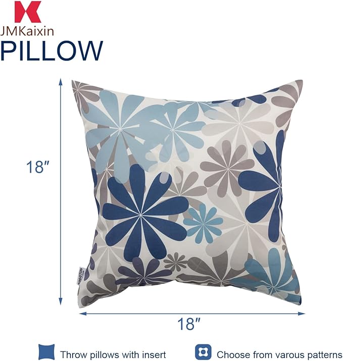 Outdoor Pillows, Pack of 2 Waterproof Decorative Throw Pillows with Inserts, 18”x18” Square Pillows for Bed, Couch, Sofa and Patio Furniture